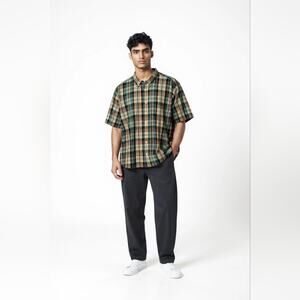 Scandia Woods Mens Colorful Plaid Button Down Shirt XL Short Sleeve Searsucker